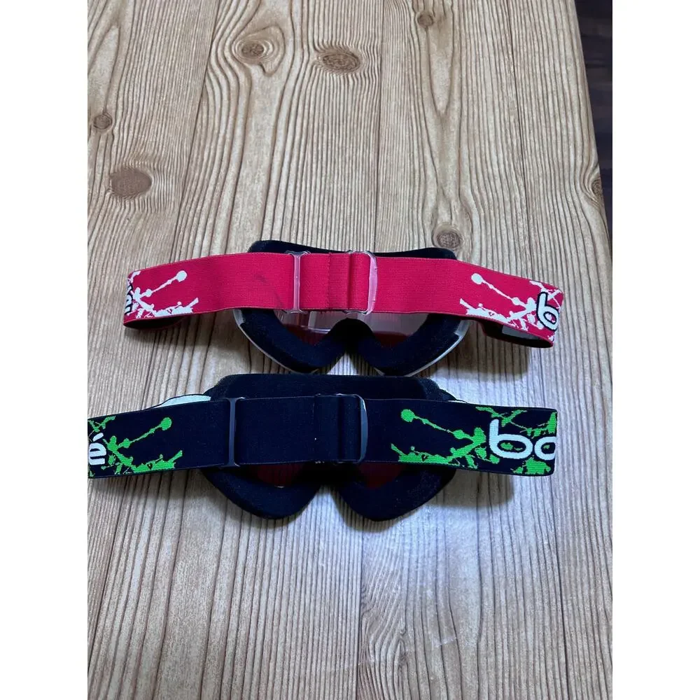 Bollé Ski Snowboard Goggles Red/Green Straps Tinted Dual Lens Adult Unisex (2)